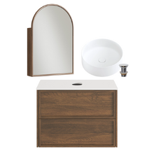 Cali 750mm Walnut Wall Hung Vanity with Basin & Shaving Cabinet Package